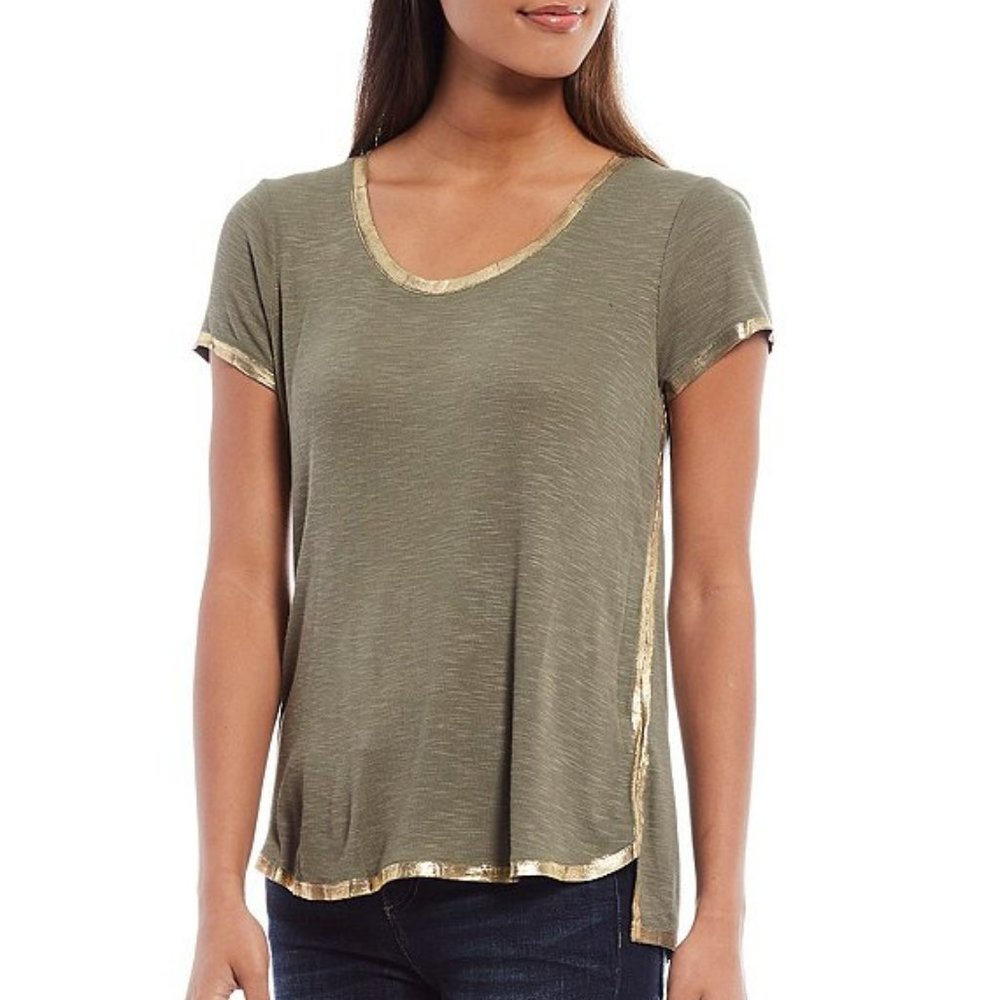 NEW Vince Camuto Foiled Trim Scoop Neck Tee SM